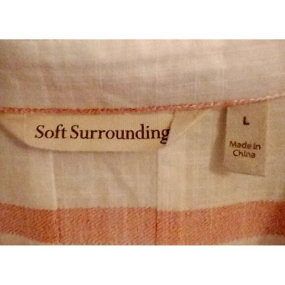Soft Surroundings Half-Button Tunic Shirt Hi-Low Pockets Cotton Pink & White - L - Picture 4 of 8
